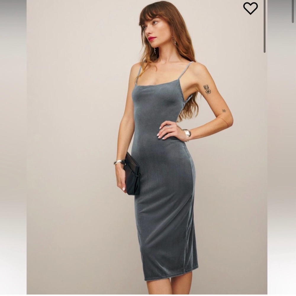 Reformation Slate Gray Velvet Slip Midi Dress